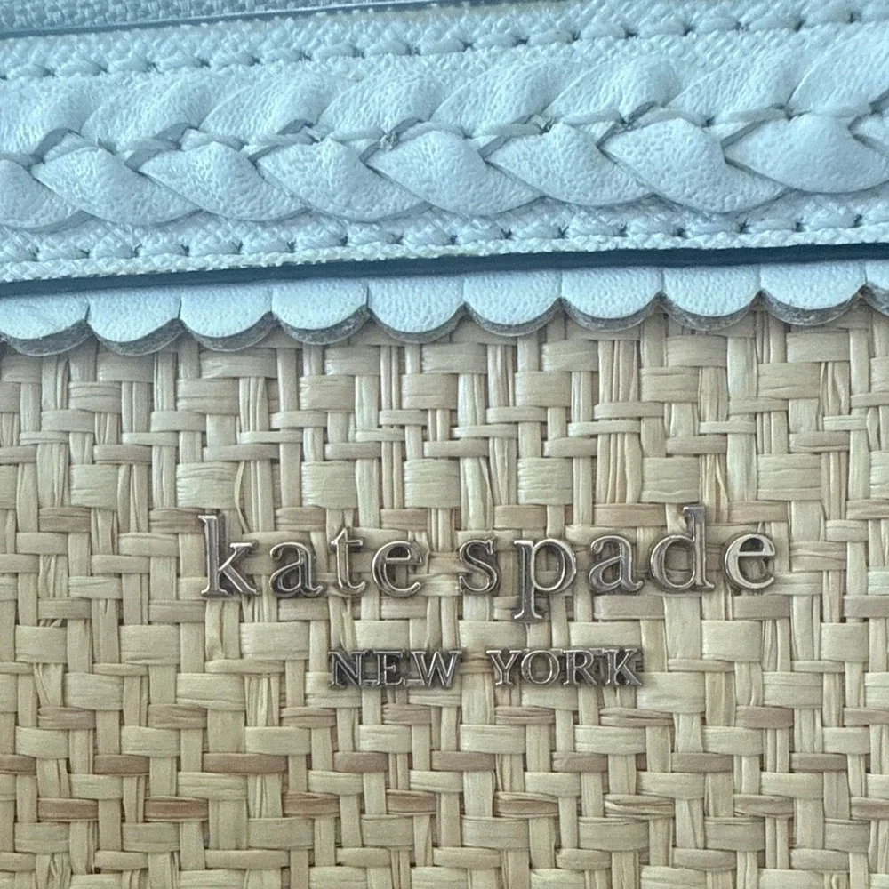 Kate Spade Reiley Straw Dome Crossbody Bag Purse Satchel White Leather